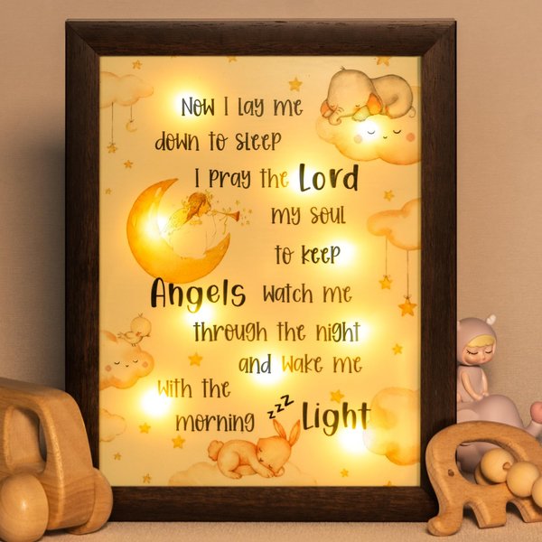 Baptism Gifts for Boys Girls - Night Light Nursery Decor Frame For Bedtime Prayer, Best Christening Dedication Catholic Gifts for Kids, Baby Shower Baptismal Gift, Personalized Godparents Gifts(Brown)