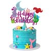 Gyufise 1Pcs Mermaid Happy Birthday Cake Topper Glitter Mermaid Cake Pick Seashells Coral Mermaid Tail Cake Decoration for Under the Sea Baby Shower Birthday Party Supplies Purple