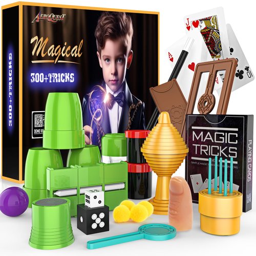AEROQUEST Magic Kit for Kids, 300+ Magic Tricks Perfect Toy for Boys and Girls, Magic Wand Magician Set with Instruction Manual and Video for Beginners Ages 6 7 8 9 10 11 12 Years Old