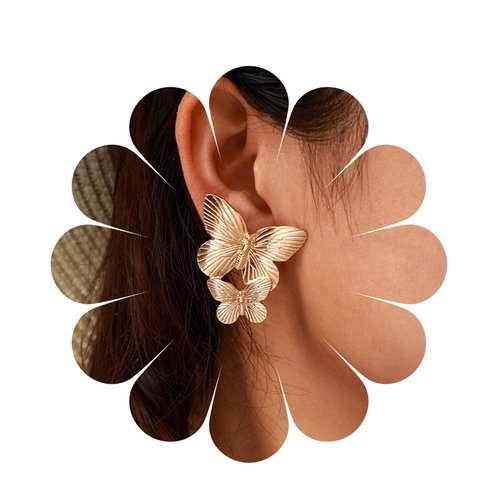 YienDoo Boho Big Butterfly Drop Earrings Vintage Gold Double Butterfly Dangle Earrings Statement Animal Butterfly Earrings Prom Butterfly Earrings Jewelry for Women