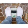NewlineNY Step On Super Mini Smallest Travel Bathroom Scale with Protection Sleeve: NY-SMS-S001-BG + SBB0638SM-WH Off White