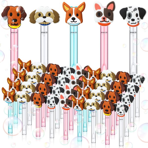 Foilswirl 30 Pcs Bubbles Party Favors for Boys Girls Mini Bubble Wands Tube Bulk Theme Bubble Maker Goodie Bags Stuffer School Classroom Prizes Birthday Gift for Bubble Solution (Dog)