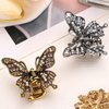 Noverlife 2PCS Vintage Butterfly Hair Claws, Metal Gold Rhinestone Hair Clips, Mini Hair Clips Retro Crystal Hair Jaws, Sparkly Diamond Claw Clips Alloy Fancy Thick Hair Barrette Clamp for Women Girls