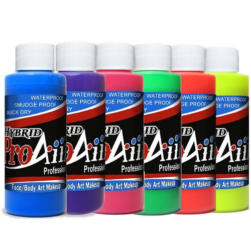 ProAiir Face and Body Painting Makeup - 6 UV/Fluorescent Colors - 1 oz (30ml) Multicolor