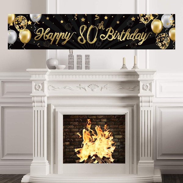 Happy 80th Birthday Banner Sign Gold Glitter 80 Years Birthday Party Decorations Supplies Anniversary Celebration Backdrop