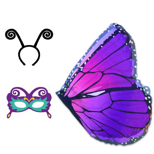 D.Q.Z Christmas Costumes Kids Monarch Butterfly-Wings for Girls Fairy Wings with Antenna Headband Mask Party Favors (Purple)