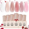 SHOYUM Milky White Jelly Nude Gel Nail Polish Set, 6 Transparent Colors Sheer Pink Gel Nail Kit for Salon and Nail Art DIY at Home