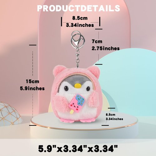Anboor 2 Pcs Small Stuffed Animals Penguin Plush Toy with Keychain Award Goodie Bag Fillers Penguin Plushies Animal Toy Easter Party Favors (Blue, Pink)