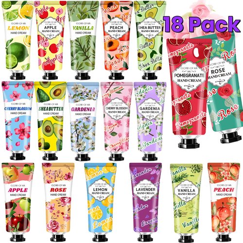 18 Pack Hand Cream Gifts,Teacher Gifts,Baby Shower Prizes Bridesmaid Gifts,Natural Plant Shea Butter Hand Cream for Dry Cracked Hands,Travel Size Mini Hand Lotion Appreciation Gifts for Women