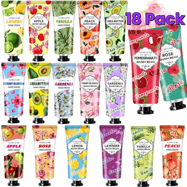 18 Pack Hand Cream Gifts,Teacher Gifts,Baby Shower Prizes Bridesmaid Gifts,Natural Plant Shea Butter Hand Cream for Dry Cracked Hands,Travel Size Mini Hand Lotion Appreciation Gifts for Women