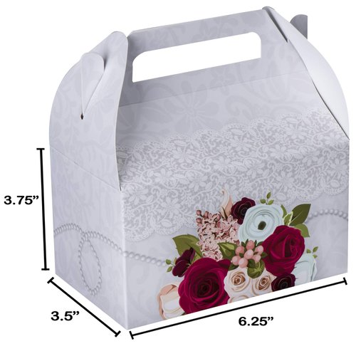 Hammont Paper Treat Boxes - Party Favors Treat Container Cookie Boxes Cute Designs Perfect for Parties and Celebrations 6.25" x 3.75" x 3.5" (10 Pack) (Bridal)