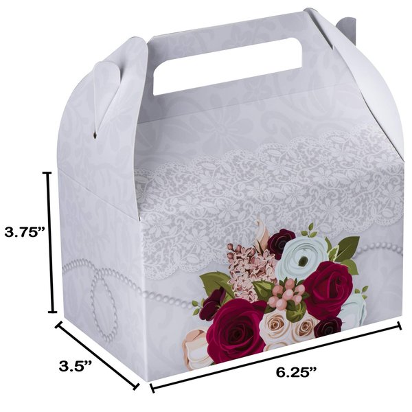 Hammont Paper Treat Boxes - Party Favors Treat Container Cookie Boxes Cute Designs Perfect for Parties and Celebrations 6.25" x 3.75" x 3.5" (10 Pack) (Bridal)
