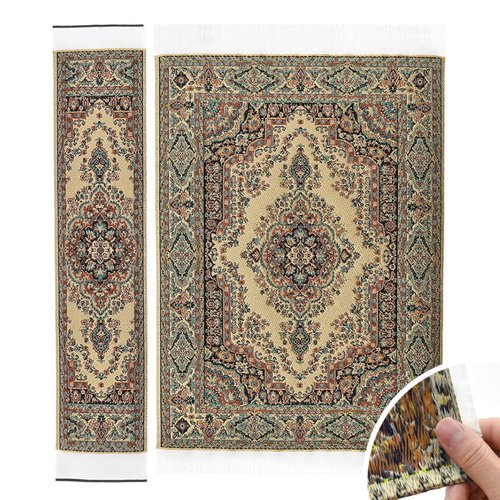 iLAND Miniature Dollhouse Accessories of Woven Dollhouse Rug 9.4” x 5.7” 9.2" x 1.8" for Dollhouse Furniture on 1/12 Scale and Dolls 3” - 12” (2pcs Admiration)