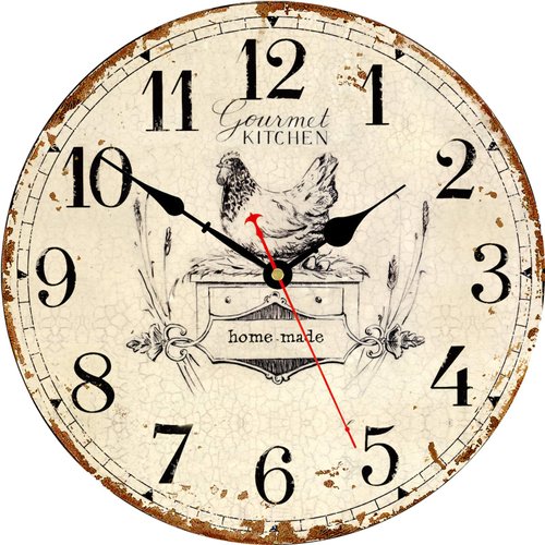 Toudorp Rustic Wall Clock French Country Vintage 14 Inch Wall Clock Battery Operated Silent Non-Ticking Wooden Wall Clock Retro Arabic Numerals Animal Style Wall Clock (Gourmet Kitchen)