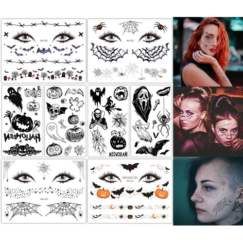 ZS Halloween Horror Realistic Tattoo Stickers Scar Bat Spiderweb, 8 Sheets Halloween Prank Makeup...