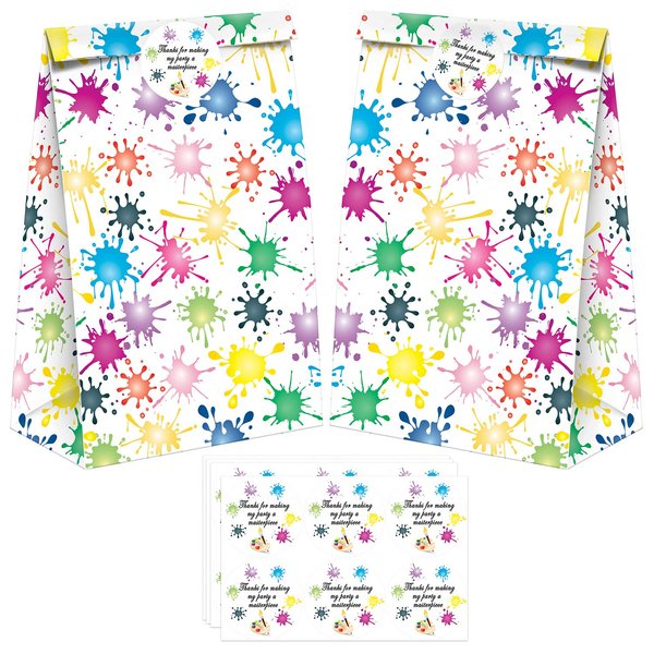 SamPartyShop 24 Pack Painting Party Candy Favor Bags with Stickers, Art Goodie Gift Treat Bags Art Themed Birthday Party Supplies