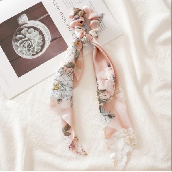 Hair Scarf Scruncheis for Women Knotted Bow Hair Ties Elastic Bands Satin Hair Ribbon Scrunchy Red Ponytail Holder for Women and Girls (Pink)