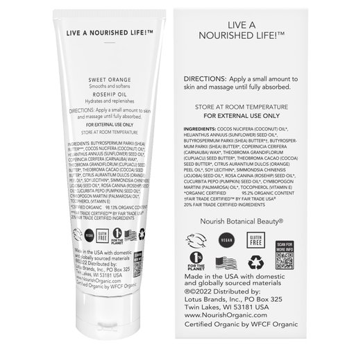 Nourish Organic Skin Salve, Sweet Orange & Rosehip – Nourishing Body Lotion with Coconut Oil, Shea Butter & Cocoa Butter, 3.7 Oz + Washable Cotton Round.