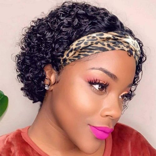 KPROYU Headband Wig Human Hair Pixie Cut wig Human Hair Wigs For Black Women 1B Curly Wigs For Black Women Black Curly Wig Short Black Wigs For Women Glueless Wig Cheap Short Curly Human Hair Wigs