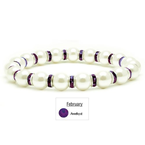 Accents Kingdom Women's Magnetic Bracelet White Tuchi Simulated Pearl Bracelet with Simulated Amethyst Crystal, 7.5"