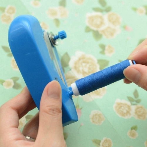 Blue Handheld Sewing Machine, Portable Mini Manual Sewing Machine Handy Needlework Tool Mini Sewer Machine Hand Stitcher Sewing Machine
