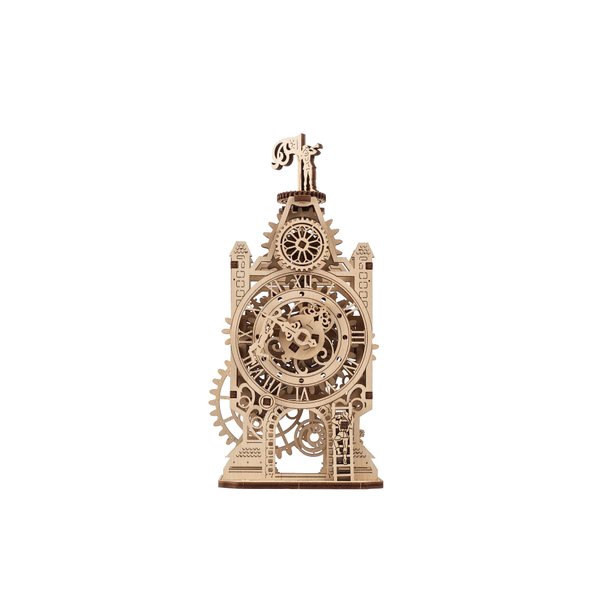 UGEARS Old Clock Tower 3D Wooden Puzzle - Wooden Mechanical Model Kit to Build - DIY Puzzle Clock Toy with Spinning Mechanism - Brain Teaser Building Set for Adults