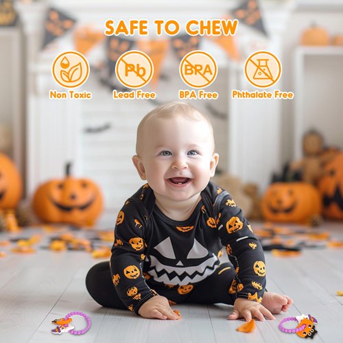 Halloween Baby Teether Cute Ghost & Bat Design, Safe BPA-Free Silicone Teething Toy for Babies, Easy-to-Hold, Soft Beads, Dishwasher Safe, Perfect for Parent-Child Bonding Halloween Baby Teething Toy