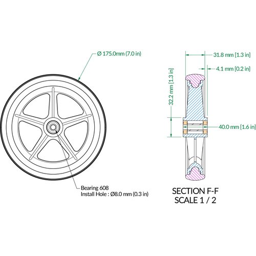 RIANT WHEEL,Wheelchair Caster Wheels, 7X 1.4 inch, Solid, with 608 Bearing, Hub Wide 1.6 inch, PU Tires, one Pair …