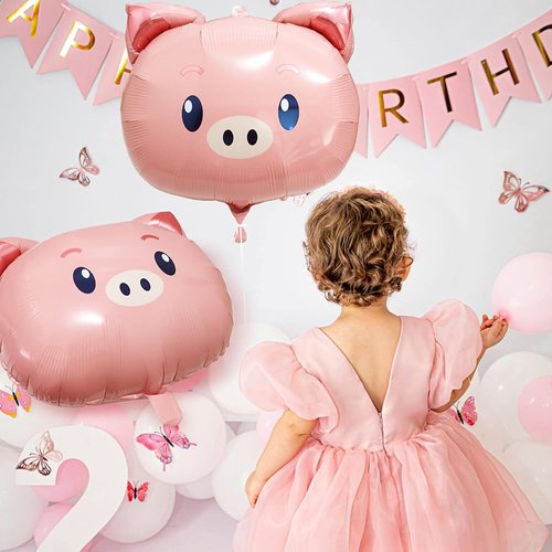 Deermon Big Pink Piggy Head Balloons, 6 Pack Pig Shaped Woodland Cartoon Animal Balloons For Jungle Farm Zoo Safari Theme Backdrop Kids Birthday Baby Shower Party Decorations Supplies