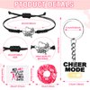 146 Pcs Cheerleader Gifts 24 Cheer Scrunchie 24 Cheer Bracelets 24 Cheer Keychain 24 Zipper Portable Cheer Makeup Bag 50 Waterproof Cheer Stickers for Cheer Team Party Favors Cheerleading Accessories