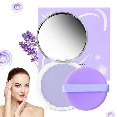 Lavender Jelly Pressed Powder Matte Powder Oil Control,Polvo Compacto with Mini Powder Puff for Silky Blurring Oil Control Long-Lasting Makeup(2PCS) (1PCS)