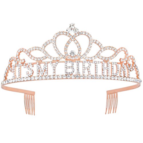 Araluky Birthday Tiara Crown for Women - Happy Birthday Girl Headband with Parties Favors Decorations Gift (Rosegold)