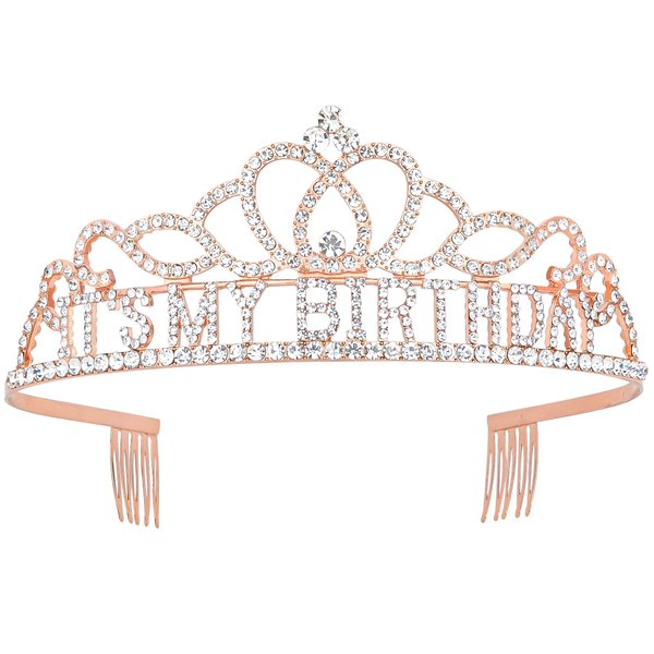 Araluky Birthday Tiara Crown for Women - Happy Birthday Girl Headband with Parties Favors Decorations Gift (Rosegold)