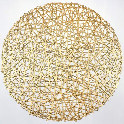 AdasBridal Gold Round Placemats for Dinner Table Set of 6 Metallic Hollow Out Line Circle Table Mats Vinyl Place Mats for Table Decor Wedding Accent Centerpiece