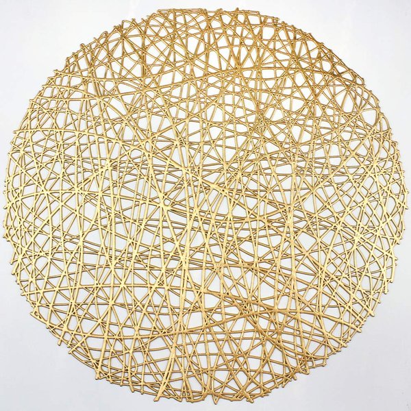 AdasBridal Gold Round Placemats for Dinner Table Set of 6 Metallic Hollow Out Line Circle Table Mats Vinyl Place Mats for Table Decor Wedding Accent Centerpiece