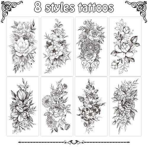 Cerlaza Temporary Tattoos for Women Adult, Long Lasting Realistic Half Arm Sleeve Tattoos, Waterproof Fake Tattoos Women, Semi Permanent Sexy Flower Tattoos