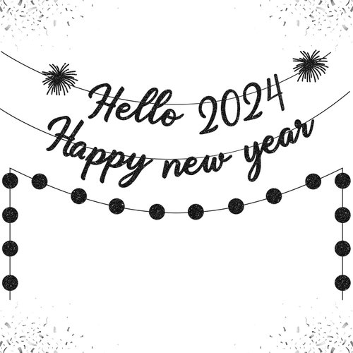 Glitter Black Happy New Year Banner New Years Eve Banner 2024 Happy New Year Sign New Years Eve Party Supplies 2024 New Year Decorations