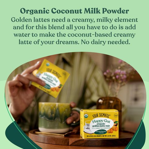 Golden Latte by Four Sigmatic | Organic Instant Golden Latte with Turkey Tail, Turmeric & Coconut Milk Powder | Supports Healthy Skin & Stress | Decaf & No Dairy | 10 Count