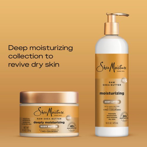 SheaMoisture Deeply Moisturizing Body Butter with Raw Shea Butter, Argan Oil and Pro-Ceramides, Rich Hydration & Healing of Dry Skin, 48H Moisturizing 11.5 oz