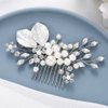 YBSHIN Pearl Bride Wedding Hair Comb Sliver Rhinestone Flower Hair Pieces Crystal Bridal Leaf Hair Accessories for Women and Girls