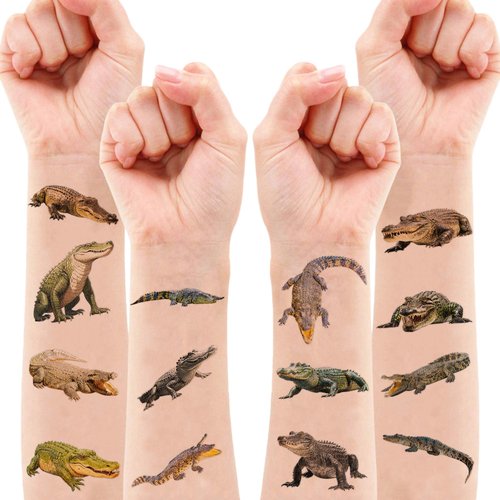 103 PCS Halloween Realistic Crocodile Alligator Temporary Tattoos Sticker Reptile Crocodile Animal Birthday Party Decorations Supplies Favors Decor Gifts Boys Girls Fake Tattoo School Reward Themed
