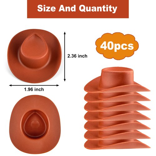 40 Pieces Plastic Mini Western Cowboy Hats Cowgirl Hats, Miniature Cute Toy Doll Hats Doll Dress Up Party Accessories for Dollhouse Decor (Brown)