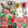 34 Pcs Christmas Foil Balloons Set, Christmas Round Swirl Candy Cane Gift Box and Explosion Star Mylar Balloons, Red Green Gold Xmas Party Decorations for New Year Holiday Theme Party Decor Supplies