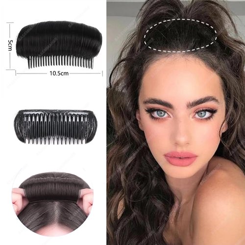 BASEMMAHER Bump It Up Volume Hair Bun Invisible False Hair Clip Hair Base Bump Hair Pad Styling Insert Comb Clip Bun Tool for Women Girls Lady DIY Hairstyle Hair Pad Accessories 2 Pieces (Black)