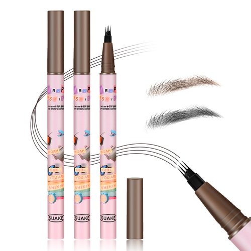 Kpeuuef 2 Pcs Magic Eyebrow Pencil,Eyebrow Microblading Pen Waterproof Brow Pencil with Hair Like Strokes,4-Tipped Precise Eye Brow Pen with Micro-Fork Create Natural Looking Eyebrow Light Brown+Black