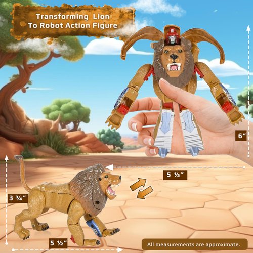 Forest & Twelfth Jungle Animal Toys Small – Transforming Action Figure – Changes from a Detailed Animal Toy to a Unique Robot Toy in Seconds – Great Gift for Both Girls and Boys (4" Lion)