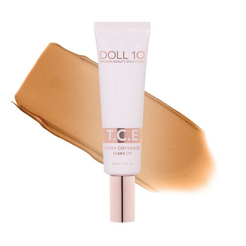 Doll 10 T.C.E. Super Coverage Serum Makeup - Full Coverage Foundation Color Correcting Brightening (Tan Deep)