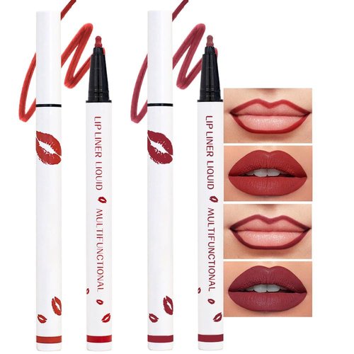 Rde Drak Red Matte Lip Tint Stain Pen,Versatile Lip Color & Lip Liner Pen 2pcs Set,Long Lasting Waterproof 24 Hour Lipstick Lip gloss for Women,tinta para labios labiales mate 24 horas (01#+06#)