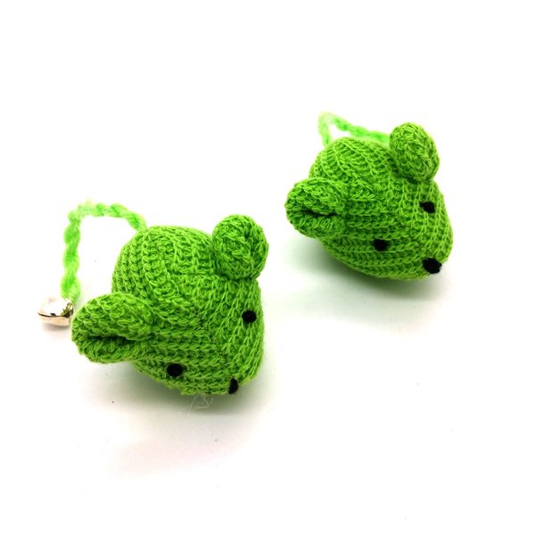 Crochet Mouse Cat Toy - 2 Pk Green Color
