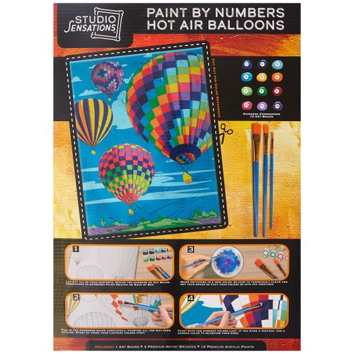 Anker Play Products Paint by Numbers Art Kit – Hot Air Balloons - Kid's Guided Painting Set - Includes Stretched Canvas, 12 Acrylic Paints & 3 Brushes - Perfect Children's Painting Gift Set